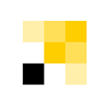 Logo bestehend aus quadratischen Blöcken in schwarz und verschiedenen Gelb Tönungen