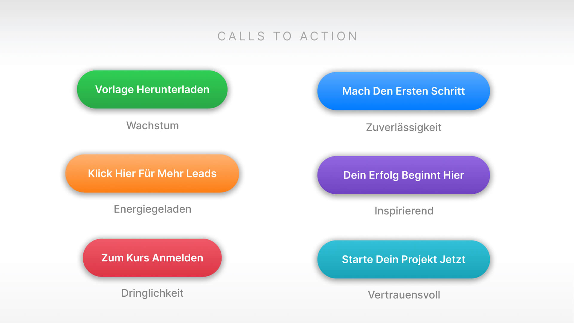 Beispiele von verschiedenen CTA Buttons mit verschiedenen Farben und deren Wirkung