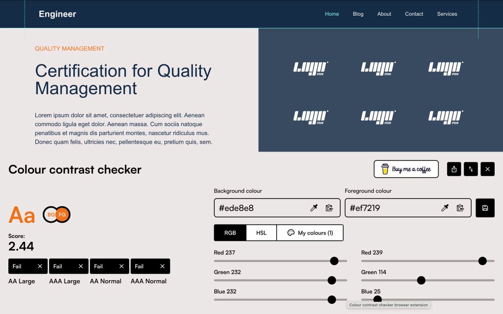 Barrierefreiheit Beispiel Check mit dem Color Contrast Checker 
