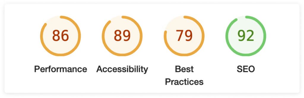 Ergebnis des Barrierefreiheit Beispiel Checks mit Google Lighthouse