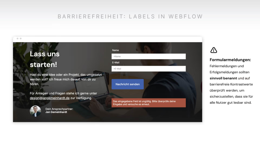 Wie du barrierefreie Formularmeldungen sinnvoll benennst und Kontrastwerte beachtest