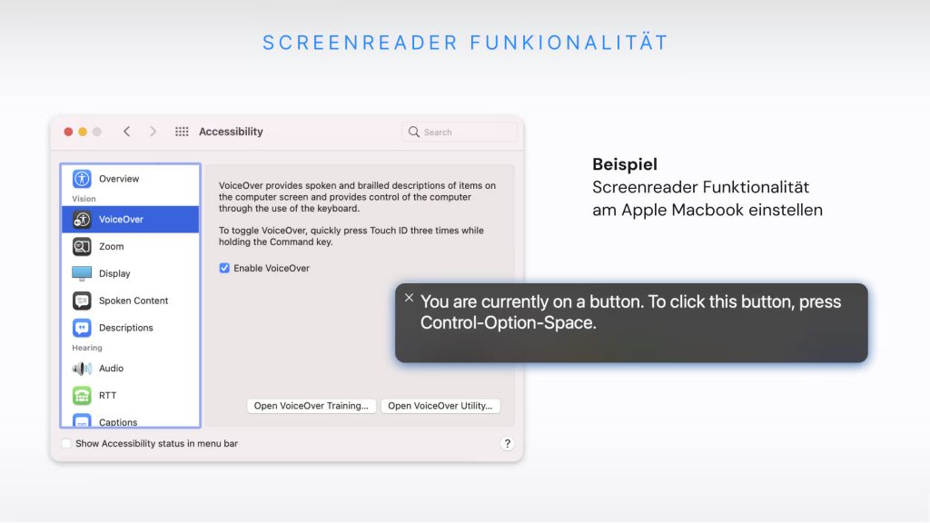 Aria-Labels nutzen und testen auf Mac Systemen mit Screenreader und Voice Over