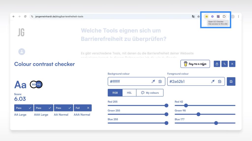 Barrierefreiheit für Websites: Kontrast Checker Tool in Google Chrome