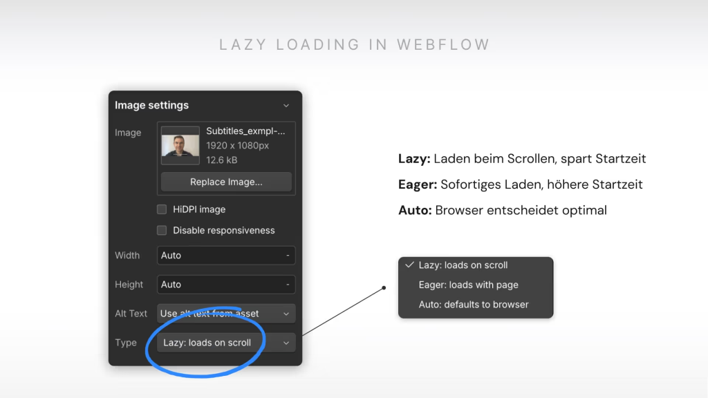 Wie du Lazy Loading in webflow für deine Assets einstellst