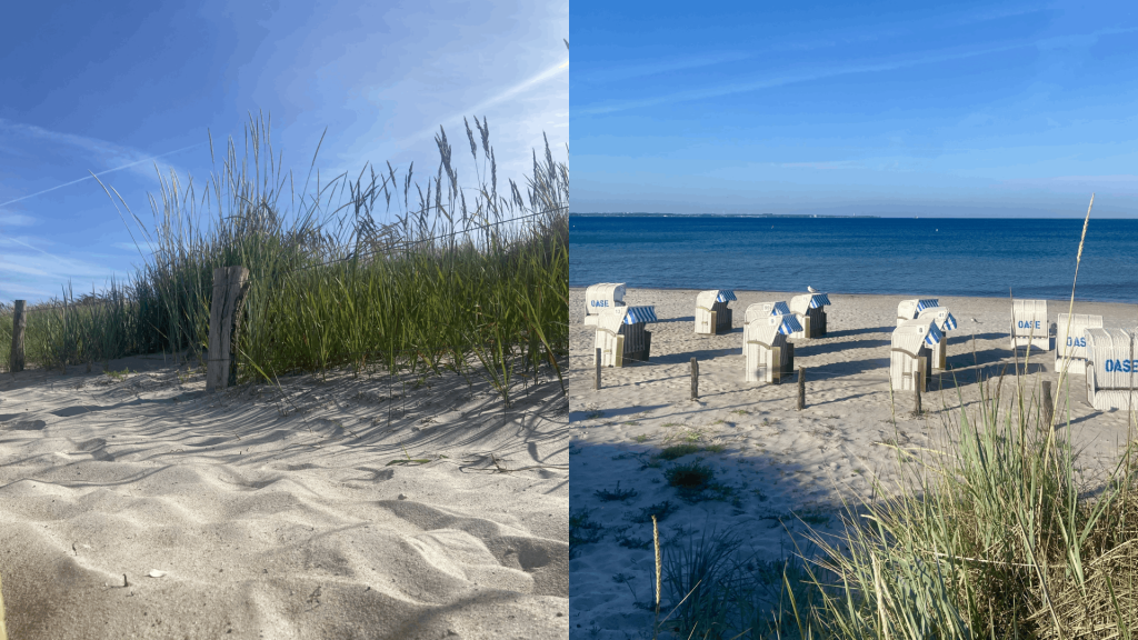 Workation in Lübeck an der Ostsee mit weichem Sand und Strandkorben am Ostseestrand Timmendorfer